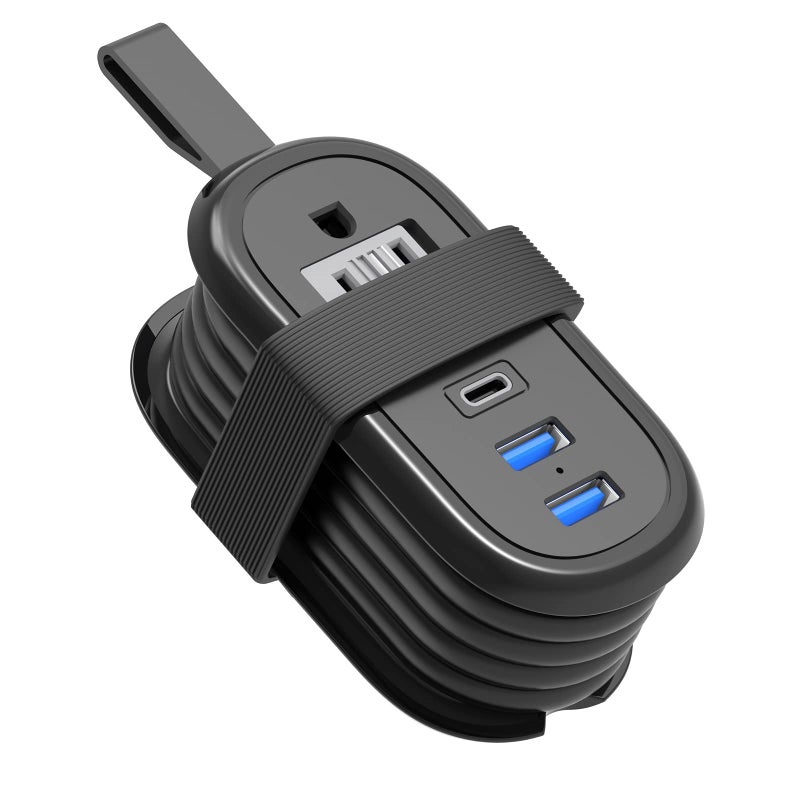 BEVA Travel Power Strip with USB C Ports, 4FT Extension Cord, 2 Outlets, 3 USB Ports, Cruise Ship Essentials (3.4A Charge, Black) - Image 1