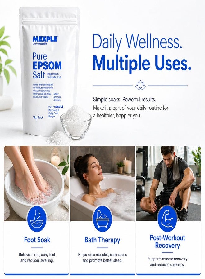 MEXPLE Epsom Bath Salt Crystals - 1KG | for Bath Soak Relaxing | for Tub Foot Soak Body Soak Bath Salts | for Spa Home Use Magnesium Sulfate Crystals Easy Dissolve - Image 2