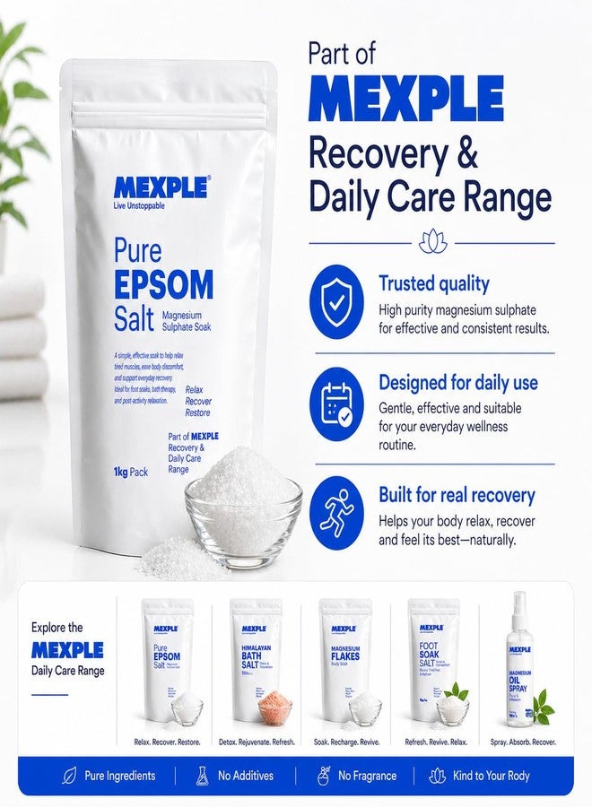 MEXPLE Epsom Bath Salt Crystals - 1KG | for Bath Soak Relaxing | for Tub Foot Soak Body Soak Bath Salts | for Spa Home Use Magnesium Sulfate Crystals Easy Dissolve - Image 5
