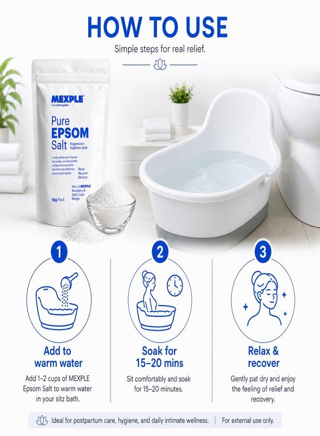 MEXPLE Epsom Bath Salt Crystals - 1KG | for Bath Soak Relaxing | for Tub Foot Soak Body Soak Bath Salts | for Spa Home Use Magnesium Sulfate Crystals Easy Dissolve - Image 4
