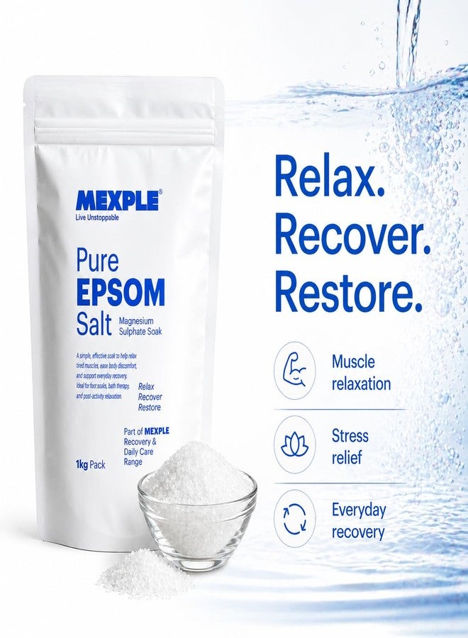 MEXPLE Epsom Bath Salt Crystals - 1KG | for Bath Soak Relaxing | for Tub Foot Soak Body Soak Bath Salts | for Spa Home Use Magnesium Sulfate Crystals Easy Dissolve - Image 1