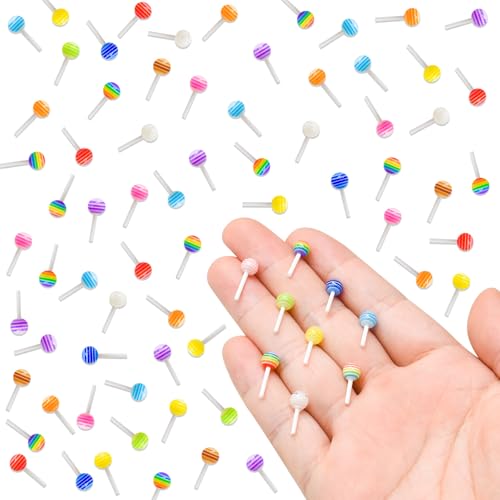 HOMICO 100 Pieces Mini Lollipop for Dollhouse Miniatures Mini Food for Crafts Tiny Resin Things for Dollhouse Mini Kitchen Micro Landscaping Decoration - Image 1