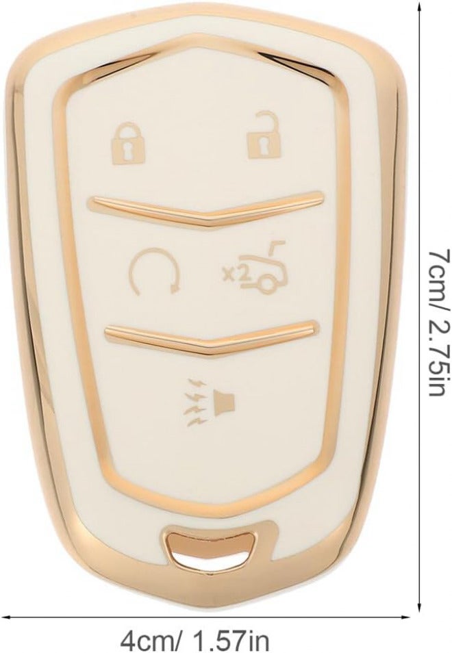 Vaguelly Car Key Fob Cover Case for Luxury 5-Button Key White TPU Protective Shell with Gold Edge Compatible with Automotive Interior Accessory - Image 2