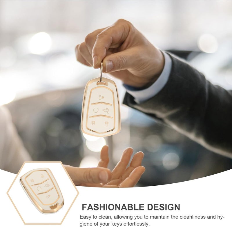 Vaguelly Car Key Fob Cover Case for Luxury 5-Button Key White TPU Protective Shell with Gold Edge Compatible with Automotive Interior Accessory - Image 3