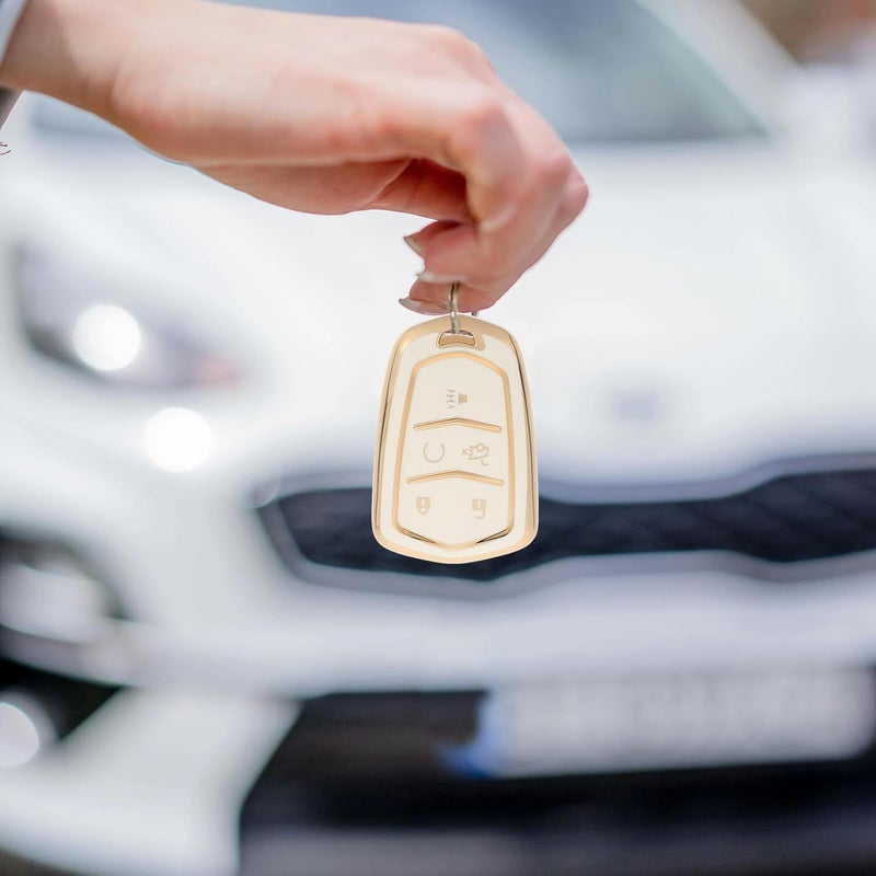 Vaguelly Car Key Fob Cover Case for Luxury 5-Button Key White TPU Protective Shell with Gold Edge Compatible with Automotive Interior Accessory - Image 5