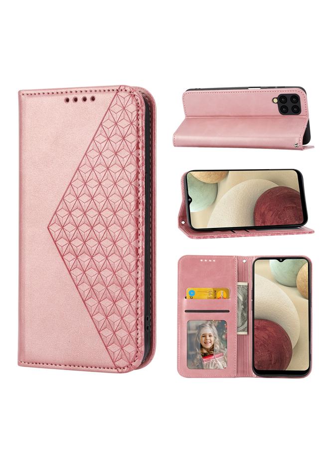 S-TOP Case For Samsung Galaxy A22 4G Cubic Grid Calf Texture Magnetic Closure Leather Phone Case - Image 1