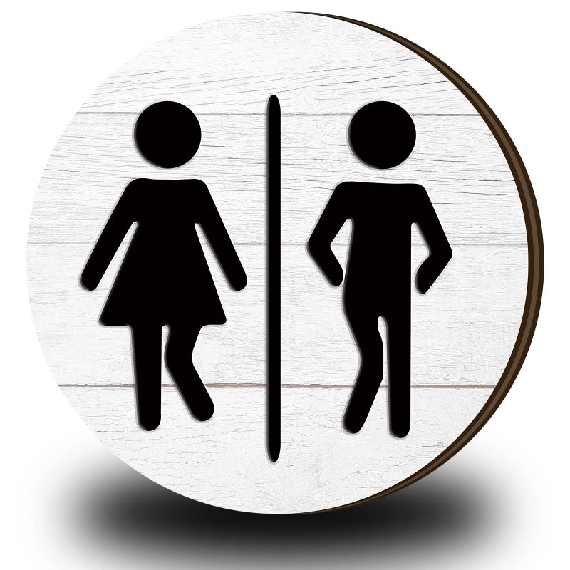 علامة حمام خشبية من جيتيك للرجال والنساء - لافتات جدارية للمراحيض للأعمال - لافتات حمام مضحكة - ديكور قديم أبيض