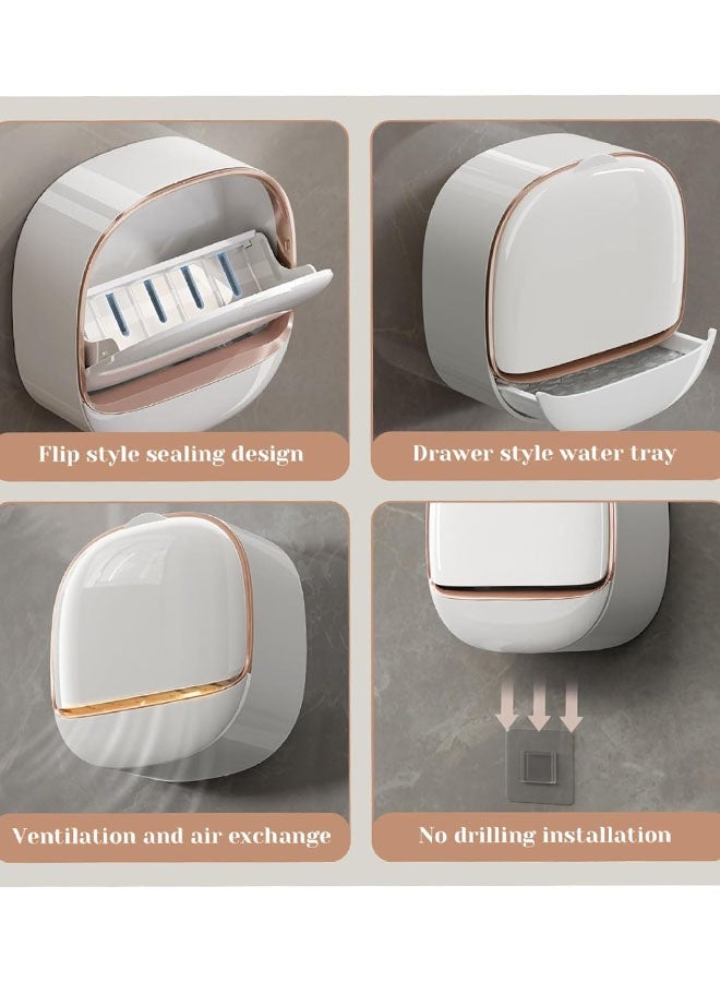 2 PCS Wall Mounted Soap Dish, Waterproof Shower Bar Soap Holder With Drain Tray, Self Draining Shampoo Bar Holder, For Shower, Bathroom, Bathtub - Image 5