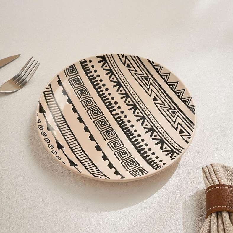 Pan Home Eleni Ethnic Side Plate Dia20.5x2.5cm -Black & Beige