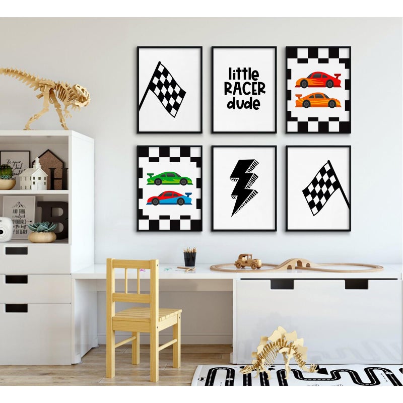 Tanmart Race Car Wall Art Pictures Boys Room Wall Decor Nursery Toddler Canvas Wall Art Kids Playroom Art Prints Boys Race Car Poster Nursery Artwork Set of 6 for Bedroom 8x10 Inch Unframed - Image 5