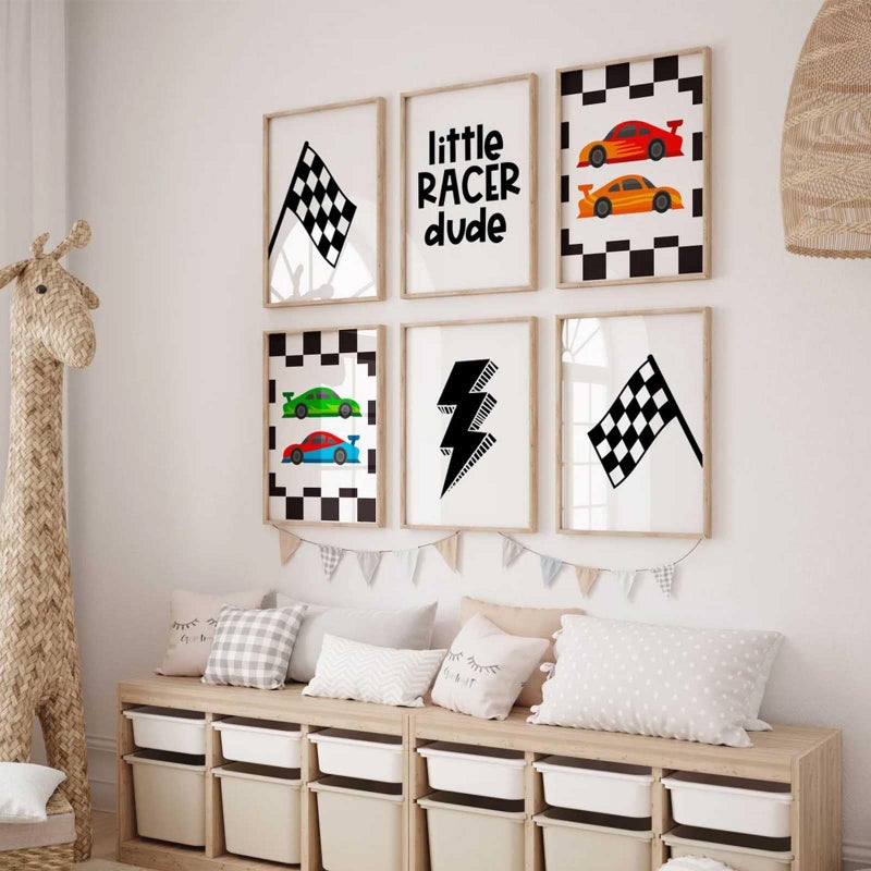 Tanmart Race Car Wall Art Pictures Boys Room Wall Decor Nursery Toddler Canvas Wall Art Kids Playroom Art Prints Boys Race Car Poster Nursery Artwork Set of 6 for Bedroom 8x10 Inch Unframed - Image 3