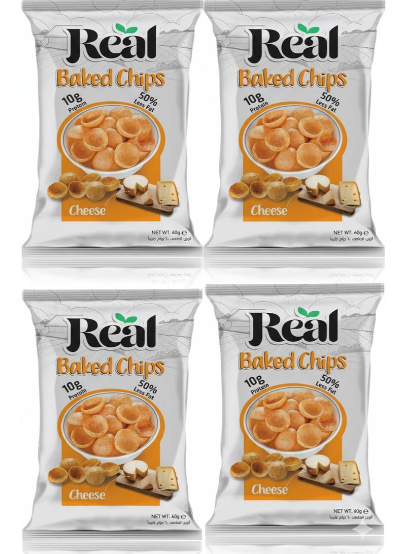 رقائق بطاطس مخبوزة بالجبن من REAL - مقرمشة، غنية بالجبن والبروتين، بدون مواد حافظة، 60 غرام (عبوة من 4 قطع)