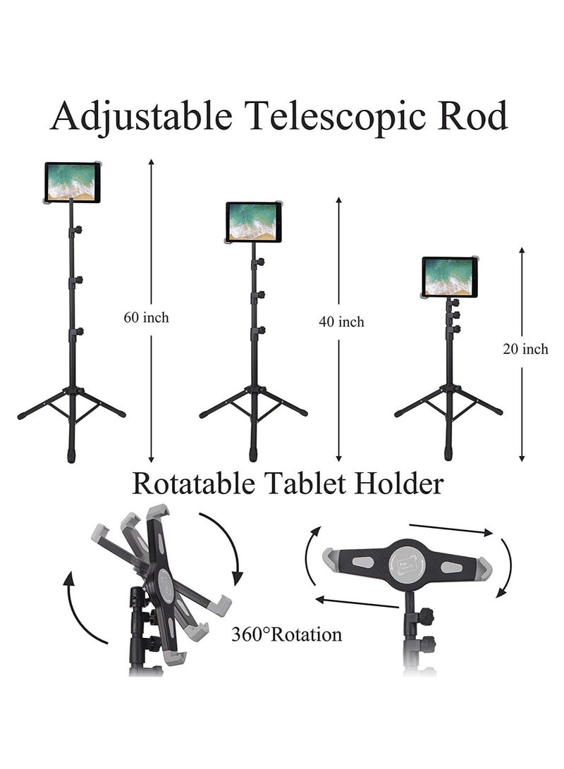 ELTRAZONE IPad and Mobile Phone Tripod Stand,Height Adjustable 20 to 60 Inch with 360 Degree Rotating Tablet Holder for iPad Air,iPad Pro and More 9.5 to 14.5 Inch Tablets, Coming with Carrying Bag  - Image 4