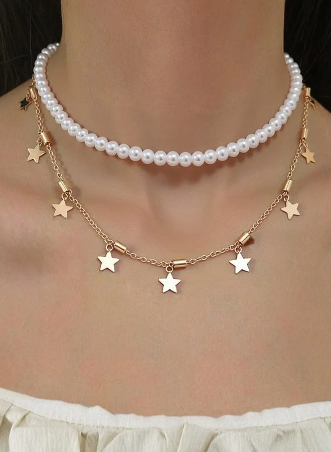 Take Two Set of 2 - Star and Faux Pearl Necklace