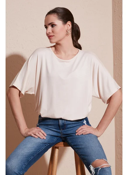 ليلا Crew Neck Oversize Flexible Textured Blouse Women's Blouse 5864528