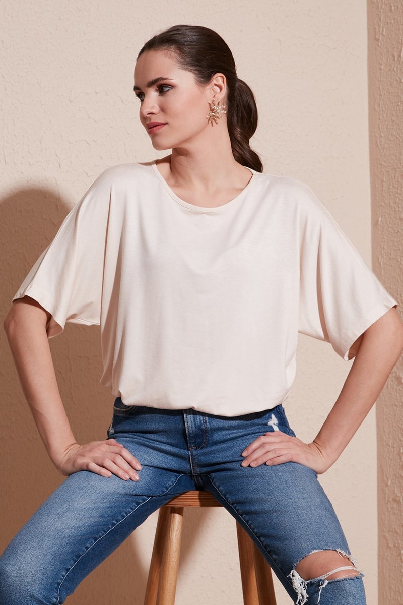 Lela Crew Neck Oversize Flexible Textured Blouse Women's Blouse 5864528  - Image 1