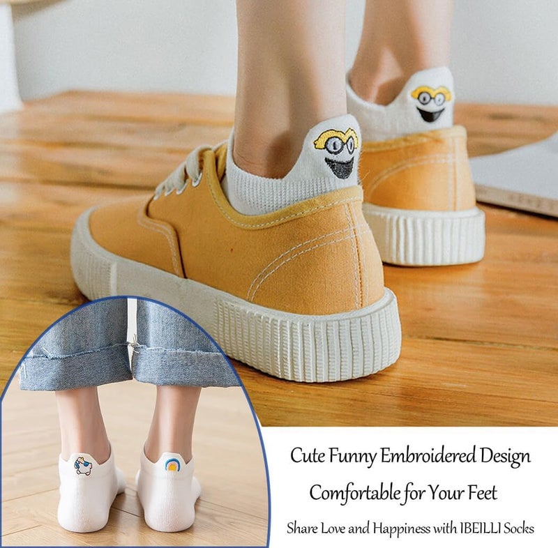 IBEILLI Women Cute Socks 10 Pairs Cotton Kawaii Embroidered Funny Low Cut Ankle Socks for Women Girls - Image 2