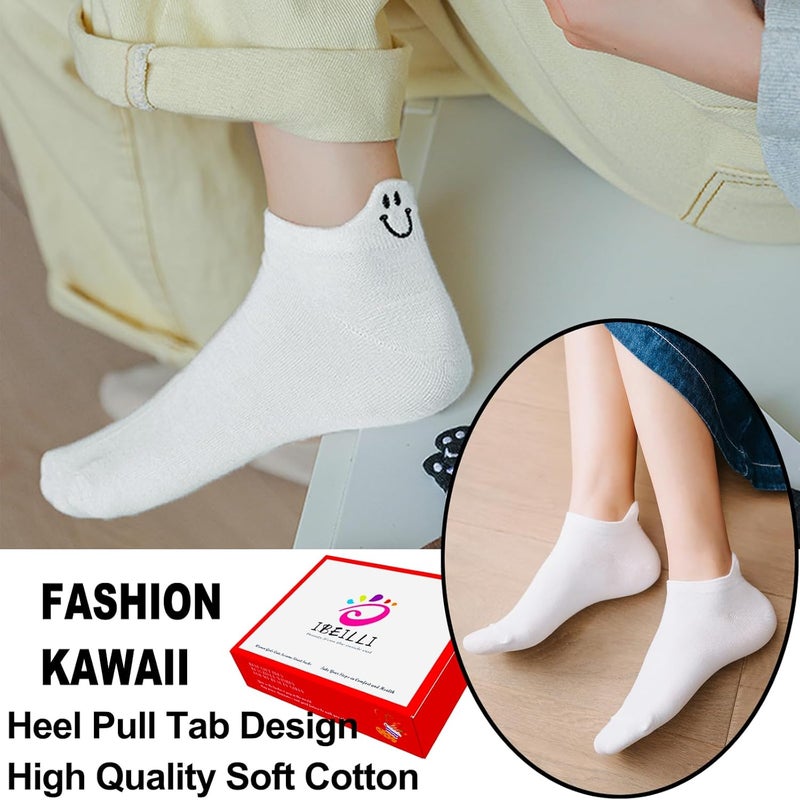IBEILLI Women Cute Socks 10 Pairs Cotton Kawaii Embroidered Funny Low Cut Ankle Socks for Women Girls - Image 3