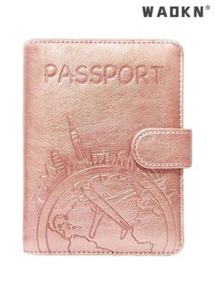 WAOKN Elegant Women's RFID Anti-Theft Passport Holder with Powerful Magnetic Closure, Multi-functional Compartments and High-Quality Leather Travel Document Cover(Rose Gold)  - Image 1