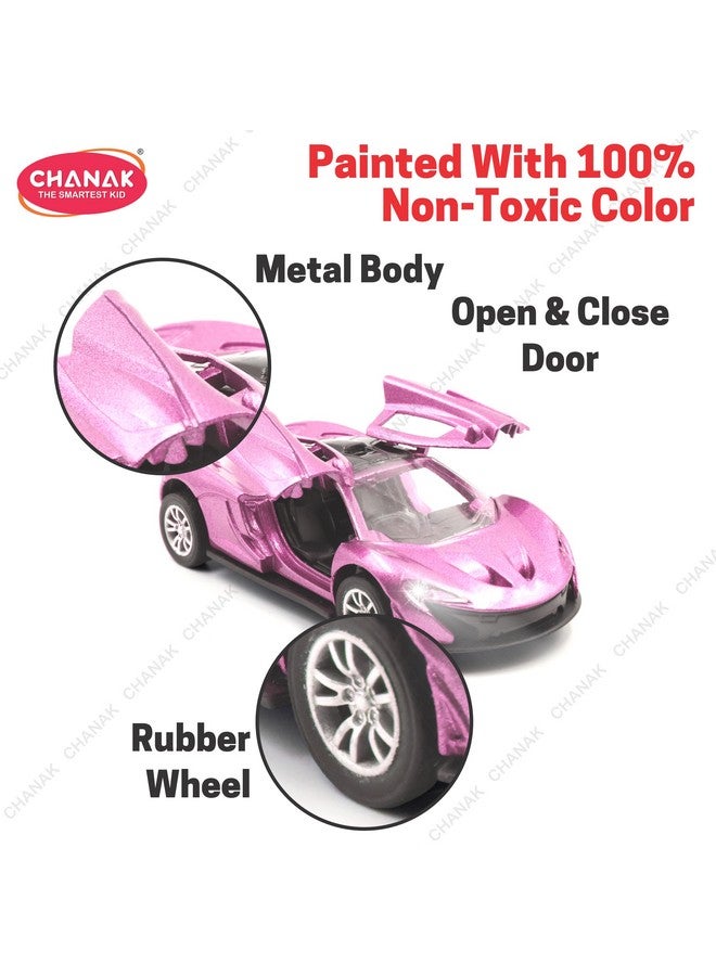 Chanak Chanak Premium Metal Die-Cast Sports Racer Car, Metal Car with Realistic Engine Sound, LED Lights, Open & Close Doors, Pull Back Car Zinc Alloy for Kids Above 3 Years, BIS Approved (Pink) - Image 3