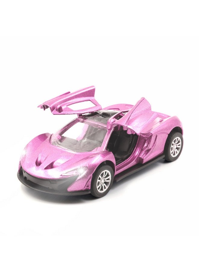 Chanak Chanak Premium Metal Die-Cast Sports Racer Car, Metal Car with Realistic Engine Sound, LED Lights, Open & Close Doors, Pull Back Car Zinc Alloy for Kids Above 3 Years, BIS Approved (Pink) - Image 1