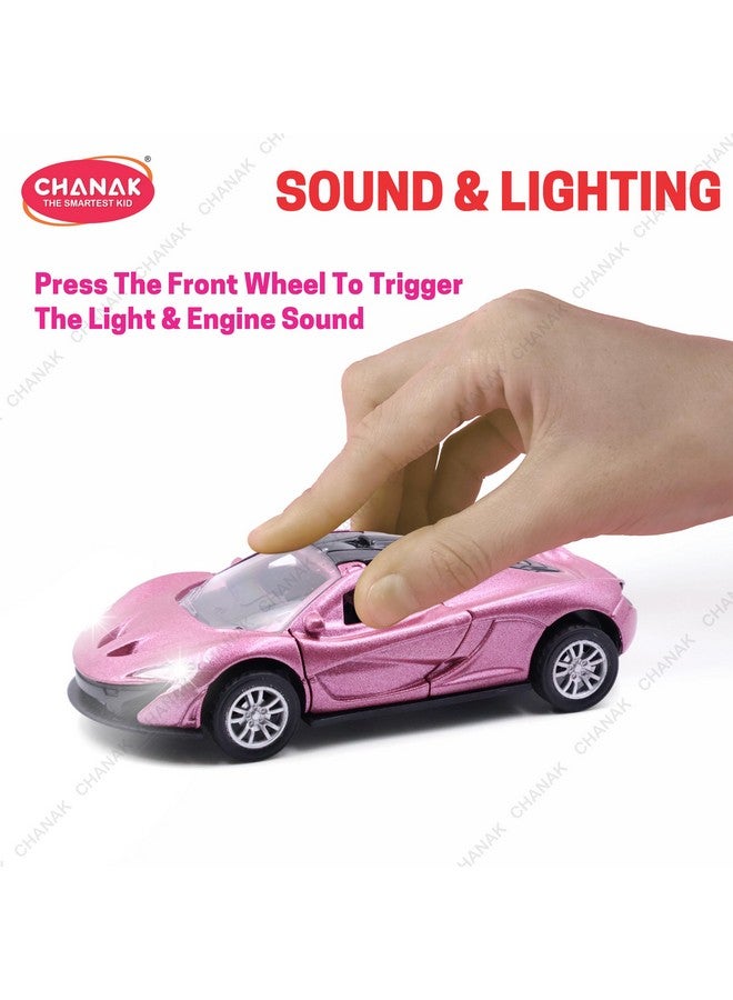 Chanak Chanak Premium Metal Die-Cast Sports Racer Car, Metal Car with Realistic Engine Sound, LED Lights, Open & Close Doors, Pull Back Car Zinc Alloy for Kids Above 3 Years, BIS Approved (Pink) - Image 4