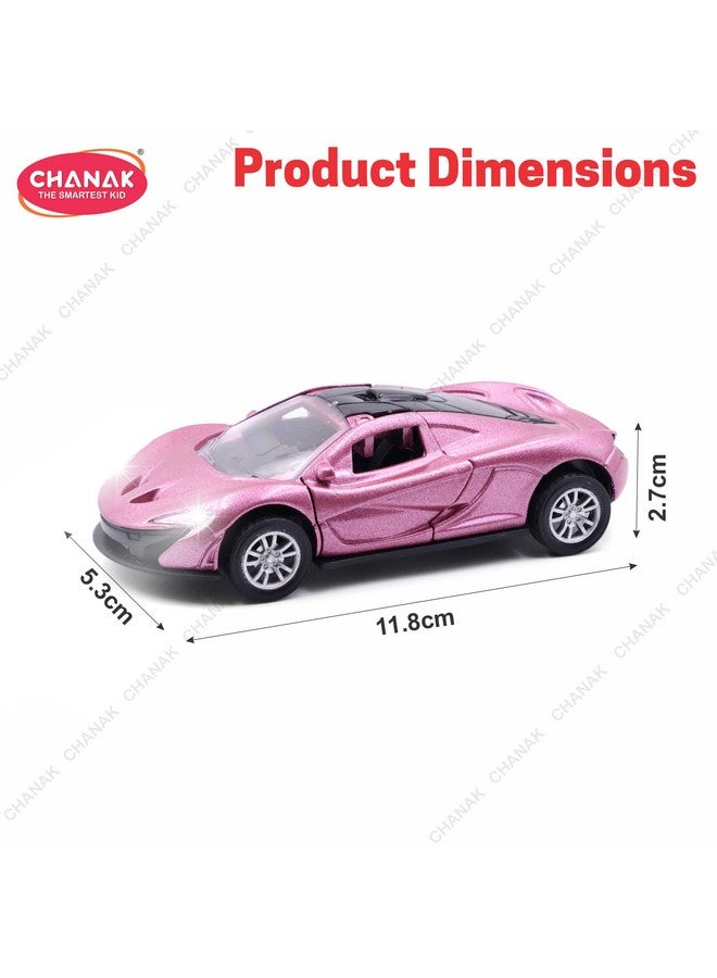 Chanak Chanak Premium Metal Die-Cast Sports Racer Car, Metal Car with Realistic Engine Sound, LED Lights, Open & Close Doors, Pull Back Car Zinc Alloy for Kids Above 3 Years, BIS Approved (Pink) - Image 2