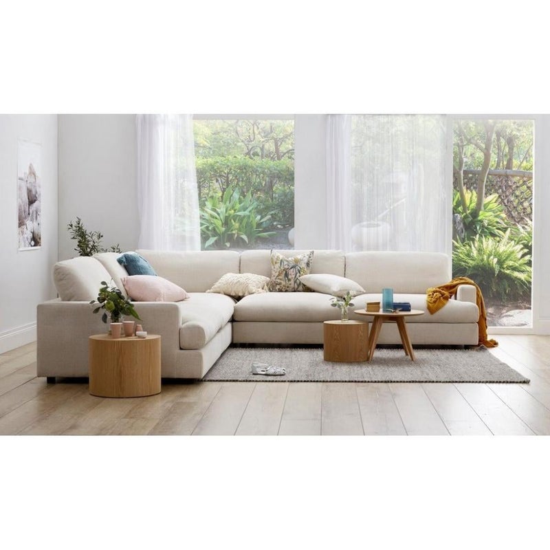 بيتك كنبة ركنة خشب سويدي و كتان - بيج - Image 1