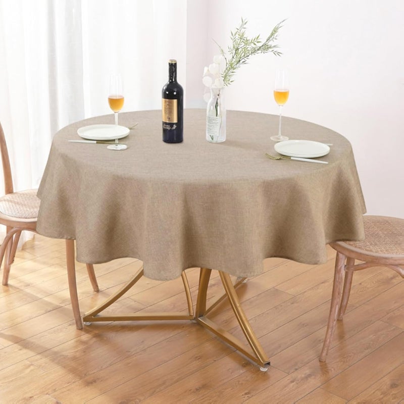 مفرش طاولة دائري من الكتان من AUSSPVOCT، مقاس 60 بوصة، مقاوم للماء والبقع، قابل للغسل، غطاء دائري مثالي للحفلات، ديكور مطبخ ريفي، لون كاكي