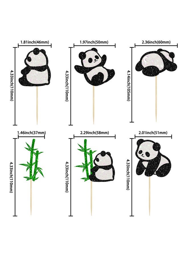 Ephlyn 24Pcs Panda Cupcake Toppers Glitter Green Bamboo Cupcake Picks Cute Animal Bear Cake Decorations Baby Shower Kids Birthday Panda Theme Party Supplies - Image 2