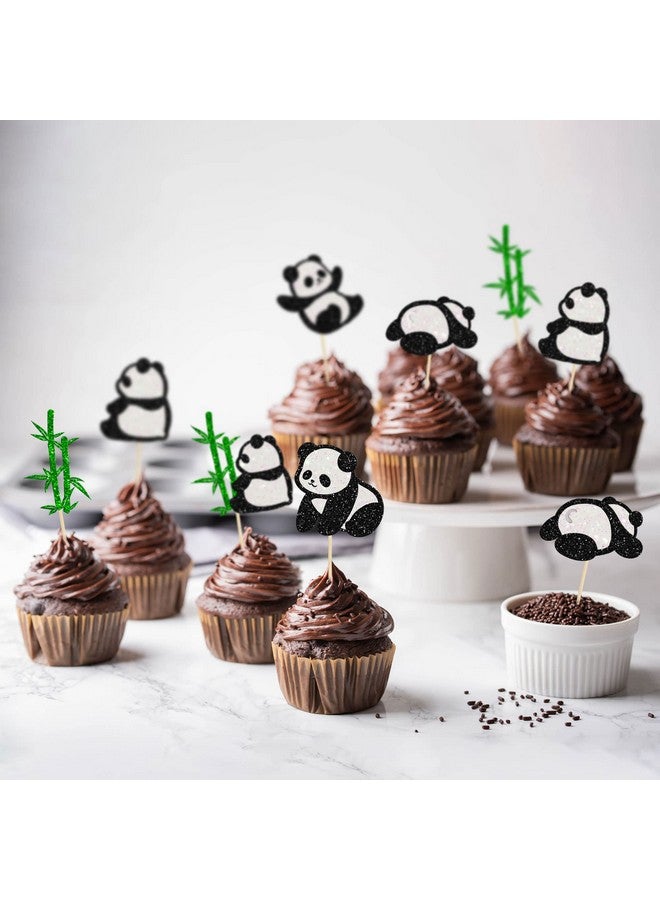 Ephlyn 24Pcs Panda Cupcake Toppers Glitter Green Bamboo Cupcake Picks Cute Animal Bear Cake Decorations Baby Shower Kids Birthday Panda Theme Party Supplies - Image 5