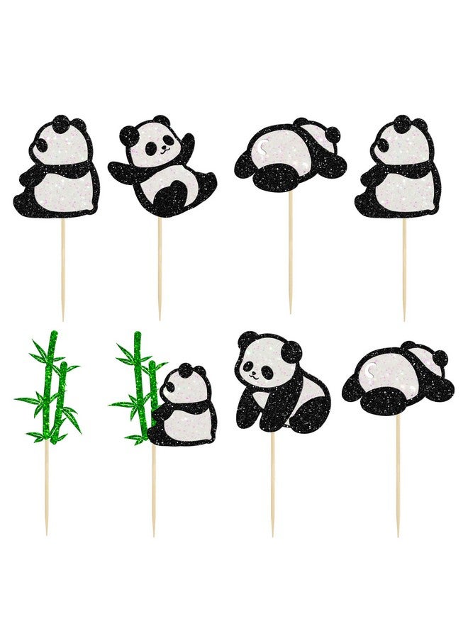 Ephlyn 24Pcs Panda Cupcake Toppers Glitter Green Bamboo Cupcake Picks Cute Animal Bear Cake Decorations Baby Shower Kids Birthday Panda Theme Party Supplies - Image 3