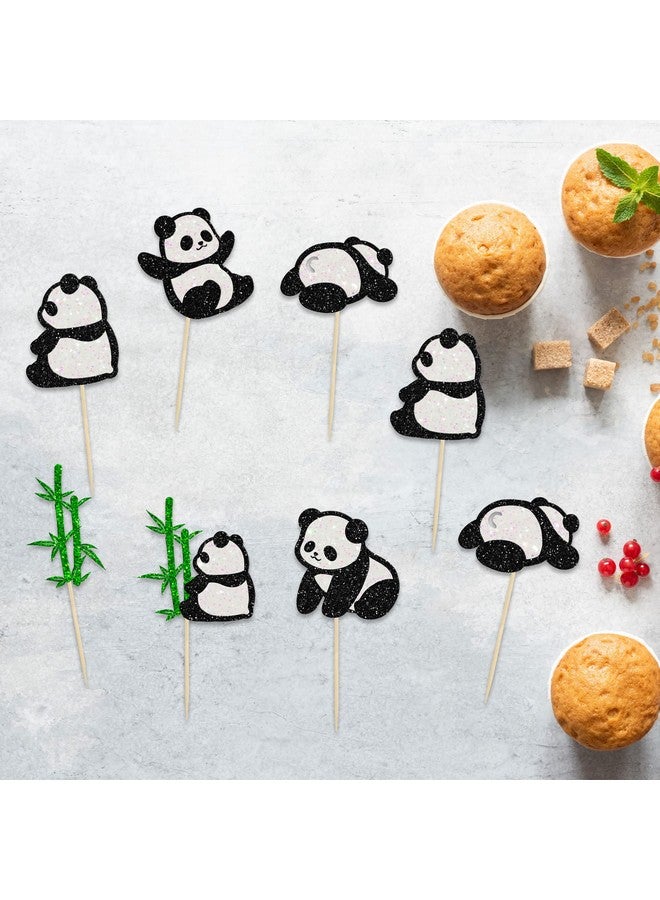 Ephlyn 24Pcs Panda Cupcake Toppers Glitter Green Bamboo Cupcake Picks Cute Animal Bear Cake Decorations Baby Shower Kids Birthday Panda Theme Party Supplies - Image 4