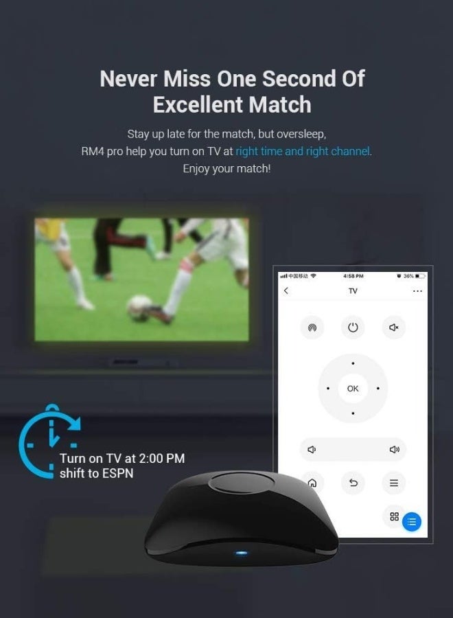 Broadlink RM4 PRO Universal Remote Control, Smart Home Automation Wi-Fi Infrared Blaster for TV Air Conditioner STB Audio, Works with Alexa, Google Home, IFTTT - Image 4