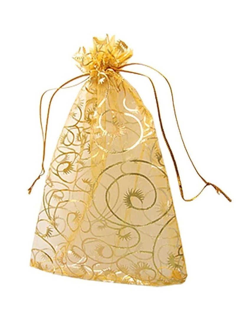 NIBEMINENT 100PCS Mini Sheer Organza Bags Gold Champagne Eyelash Bags, Drawstring Chic Gift Beauty Wedding Favor Candy Jewelry (Gold, 4 x 4.72 Inches) - Image 1