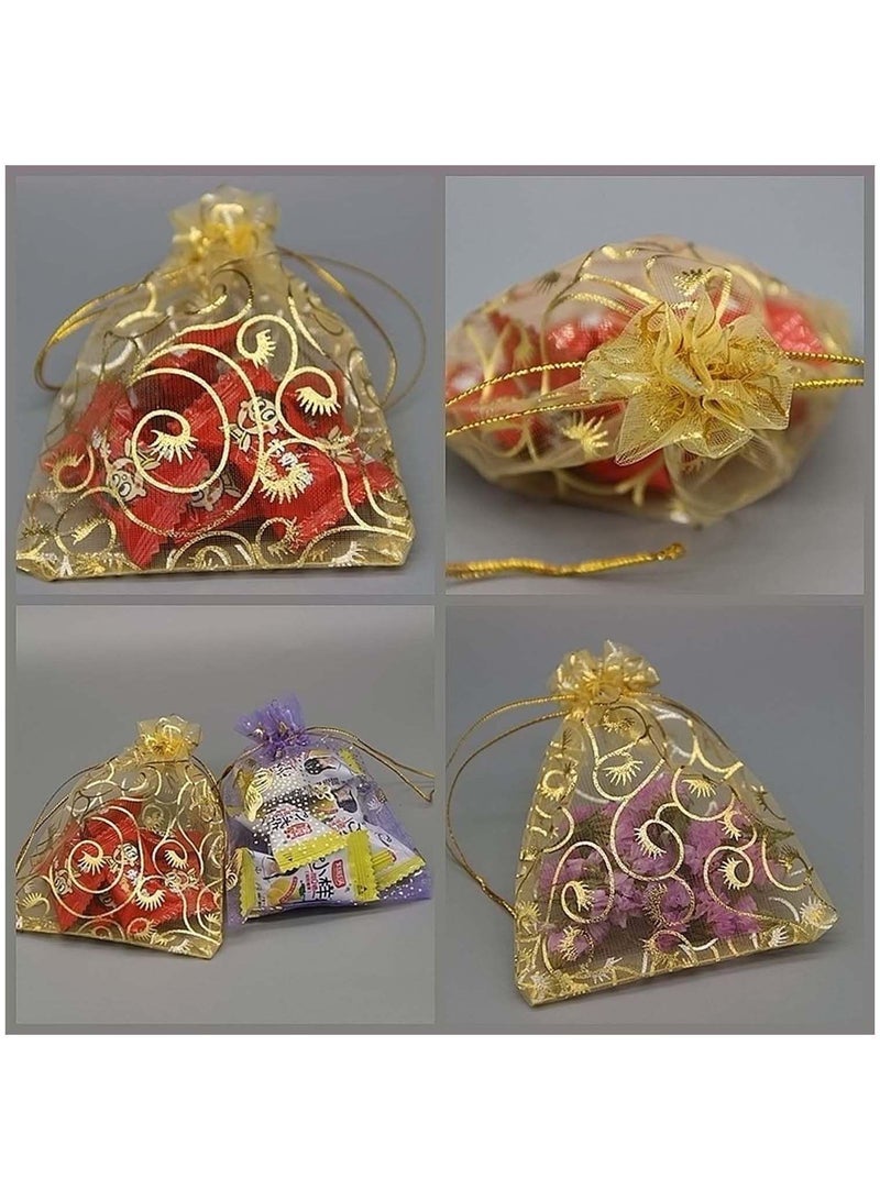 NIBEMINENT 100PCS Mini Sheer Organza Bags Gold Champagne Eyelash Bags, Drawstring Chic Gift Beauty Wedding Favor Candy Jewelry (Gold, 4 x 4.72 Inches) - Image 2