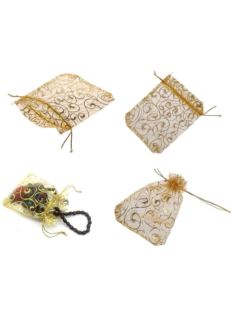 NIBEMINENT 100PCS Mini Sheer Organza Bags Gold Champagne Eyelash Bags, Drawstring Chic Gift Beauty Wedding Favor Candy Jewelry (Gold, 4 x 4.72 Inches) - Image 4