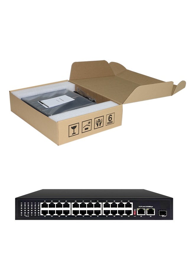 EXPGlobal - Surveillance switch 24 + 2 PoE Switch, 24 POE ports 100 Mbps, 2 up Link ports 1000 Mbps, 1 SFP port 1000Mbps, 300W, AI function Extend up to 250m, 4kv lightning protection, power over Ethernet,52V 5.8 A - Image 1