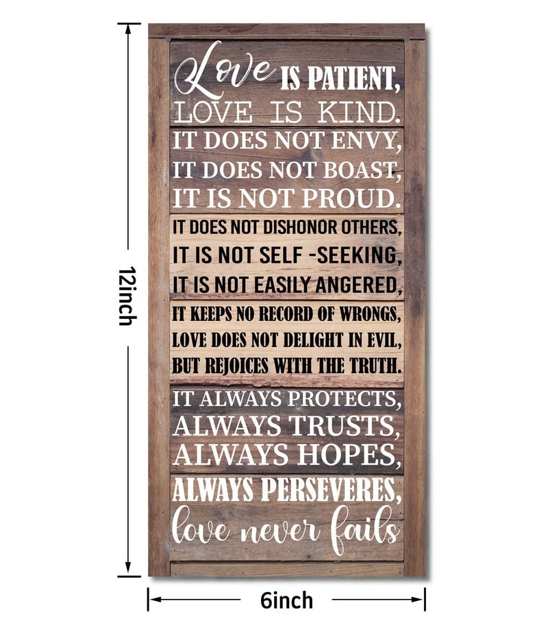 Gkwa 1 Corinthians 13:4-8 Inspirational Hanging Wood Decor Sign, Printed Wood Sign, Love is Patient, Love is Kind Quote, Hanging Bible Verses Woods Wall Signs, Rustic Home Decor Signs, Christian Gift - Image 3