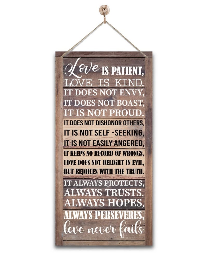 Gkwa 1 Corinthians 13:4-8 Inspirational Hanging Wood Decor Sign, Printed Wood Sign, Love is Patient, Love is Kind Quote, Hanging Bible Verses Woods Wall Signs, Rustic Home Decor Signs, Christian Gift - Image 1