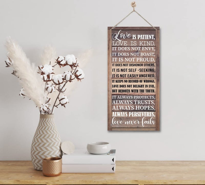 Gkwa 1 Corinthians 13:4-8 Inspirational Hanging Wood Decor Sign, Printed Wood Sign, Love is Patient, Love is Kind Quote, Hanging Bible Verses Woods Wall Signs, Rustic Home Decor Signs, Christian Gift - Image 2