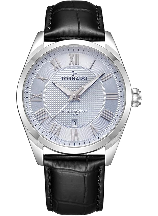 TORNADO Men Japan Quartz Movement Watch Analog Display And Leather Strap T8007 Slbl Black