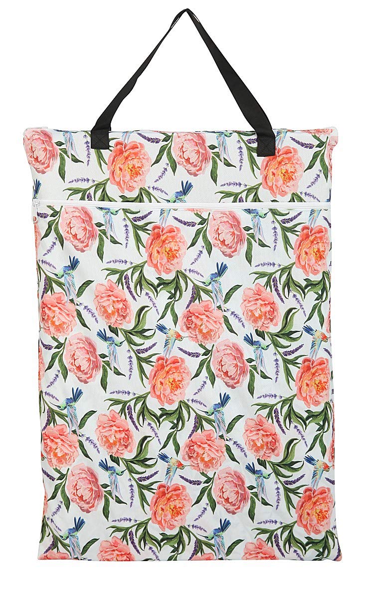 Hibaby Large Hanging Wet/Dry Cloth Diaper Pail Bag for Reusable Diapers or Laundry (Humming Bird)