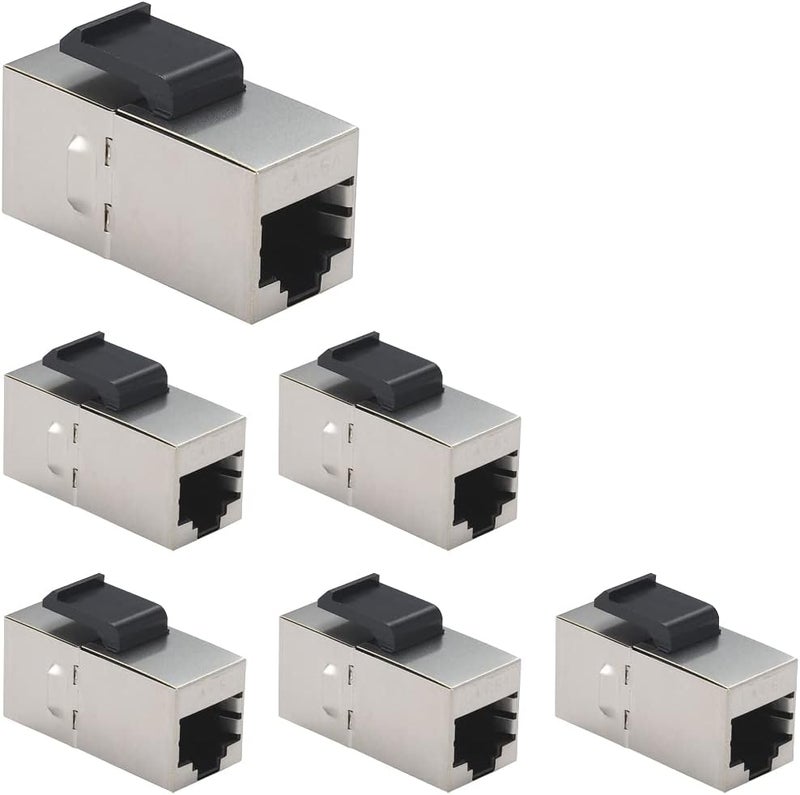 Greluma جريلوما ()، 6 قطع من ألواح RJ45 من نوع CAT6A على شكل متوازي أضلاع، موصلات من نوع موصلات الإيثرنت المحمية والمدمجة، لتوصيل كابلات الإيثرنت من ذكر إلى أنثى، بلون فضي. - Image 1