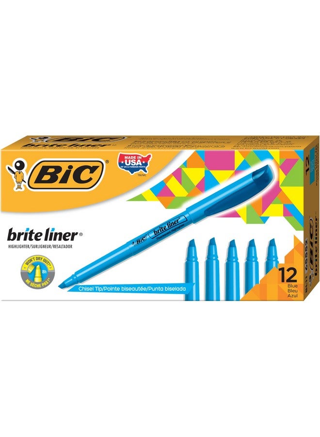 Bic BIC Brite Liner Highlighters, Chisel Tip, 12-Count Pack of Blue Highlighters, Ideal Highlighter Set for Organizing and Coloring - Image 1