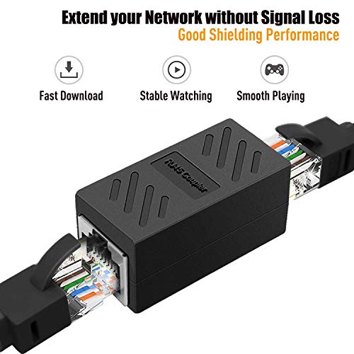 PLUSPOE RJ45 Coupler, PLUSPOE 2 Pack Ethernet Cable Extender Inline LAN Connector Plugs for Cat5 Cat5e Cat6e Cat7 Cable, Female to Female (Black) - Image 2
