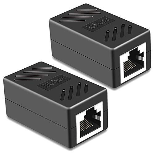 PLUSPOE RJ45 Coupler, PLUSPOE 2 Pack Ethernet Cable Extender Inline LAN Connector Plugs for Cat5 Cat5e Cat6e Cat7 Cable, Female to Female (Black) - Image 1