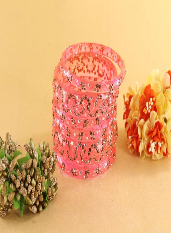 LAVAZZA Stylish Glass Bangles Set For Women & Girls with Zircon Stones and Crystal Clear Beads | Women's Bangles for Women | Zircon Chudi | Pink Chudi Set -(LV_AB15-Happy-Pink-2.4) - Image 4