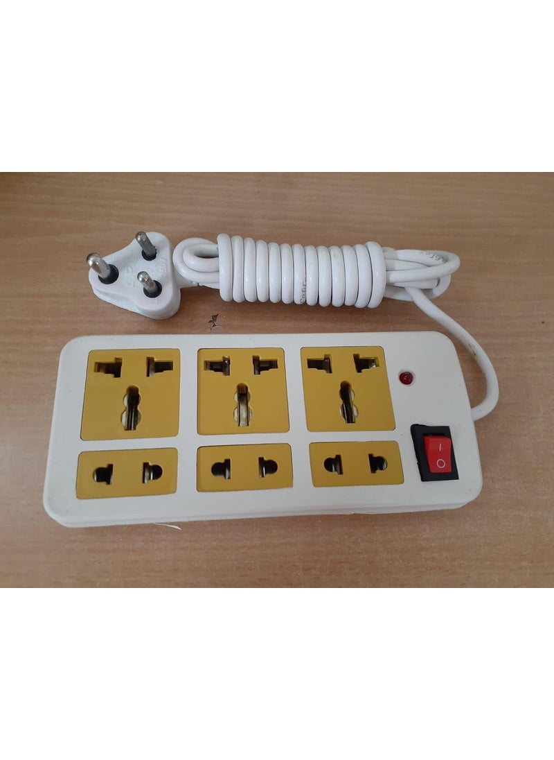 Generic Power Extension Board 2 meter cable total 6-Power Socket(3Socket -3pin &3Socket- 2pin) 6 Socket 1switch Extension Boards-White 