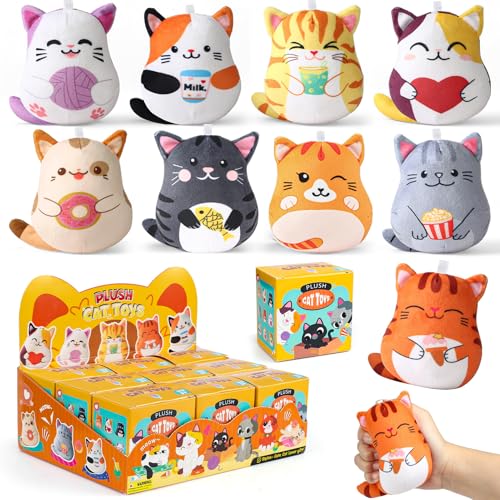 Winrayk 9 Pack Mini Plush Cat Stuffed Animals Party Favors Blind Box Bulk Toys Assortment Birthday Gift Goodie Bag Stuffer Pinata Filler Carnival Classroom Prize Box Toys Kids Girls Cat Party Favors - Image 1